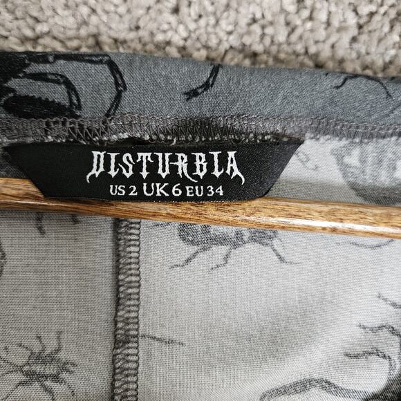 Disturbia Dress Womens 2 Gray Parasite Smock Mini Insects AOP Goth Feminine - Picture 3 of 16